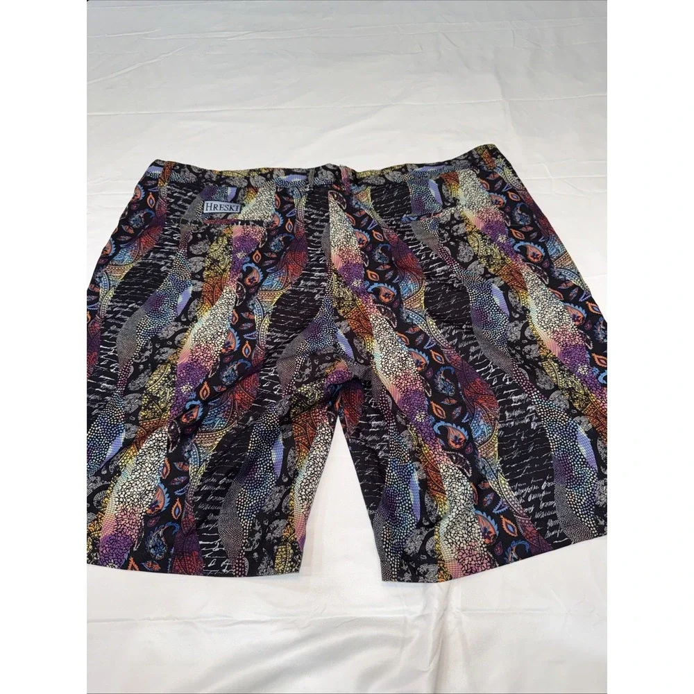 HRESKI Men's Shorts Size 46 Abstract Neon Print Golf Shorts